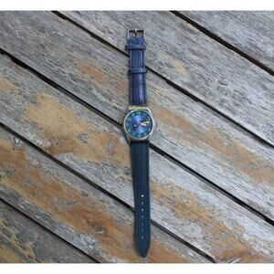 Vintage 1977 Citizen Automatic Mens Silver Watch W/daydate & Blue accents